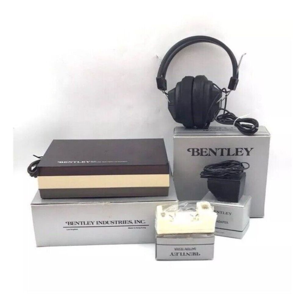 NEW Vintage BENTLEY OVER EAR STEREO HEADPHONES Large Ear Cup And Battery Charger